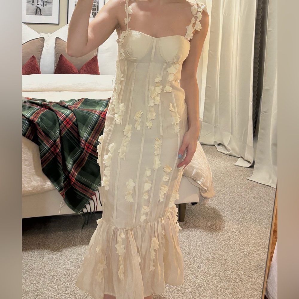 Chic Strapless Cream Floral Dress